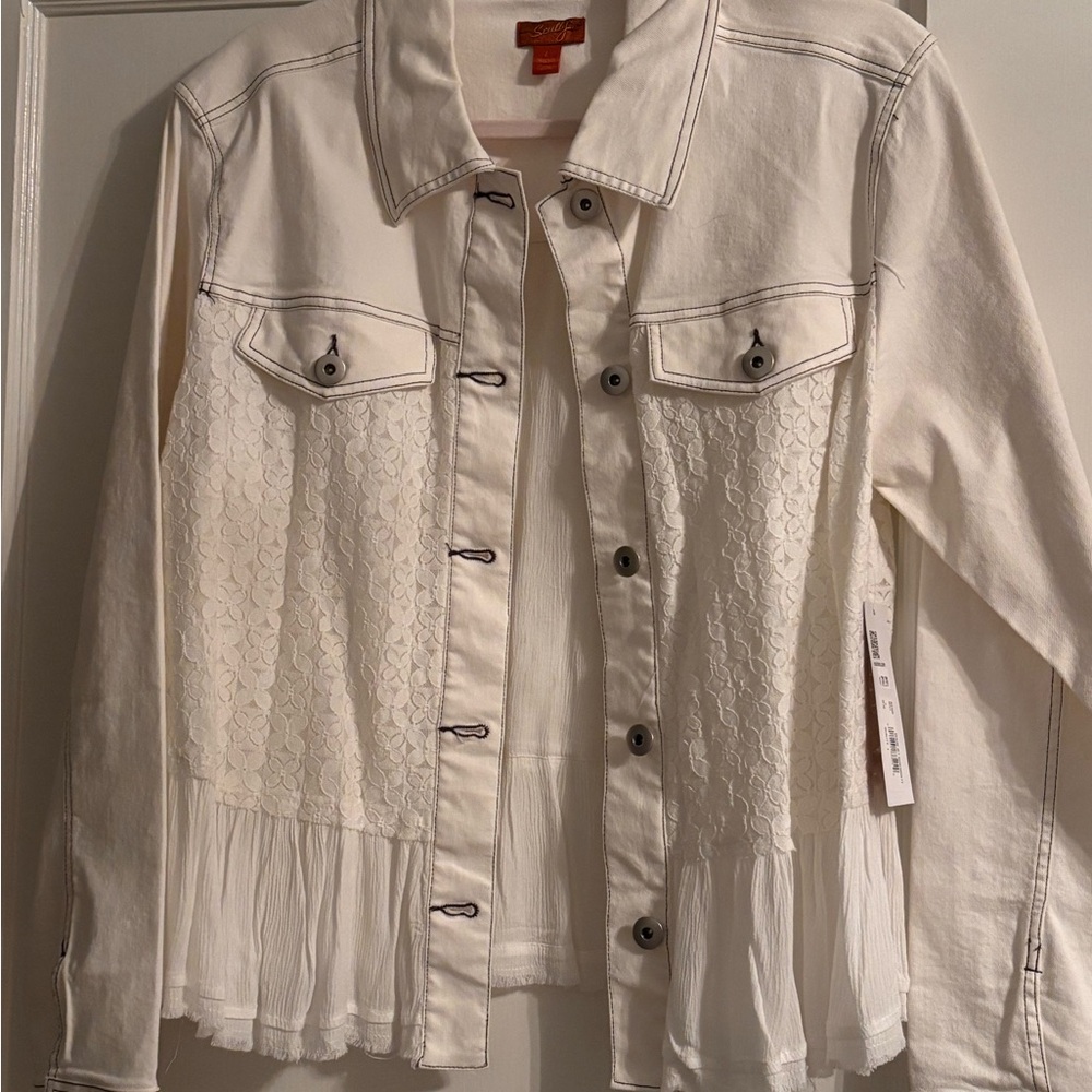 Scully Cream Jean Jacket with Lace Detail NWT